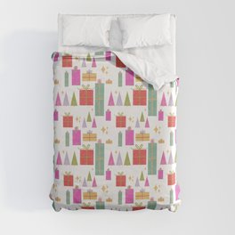 Bright and Cheery Christmas Presents//Christmas Trees Duvet Cover