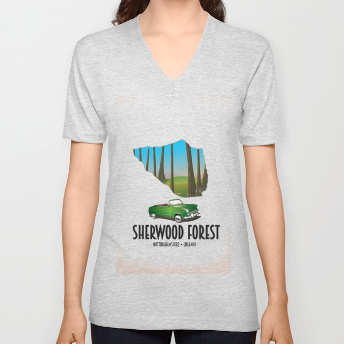 Sherwood Forest Nottinghamshire map V Neck T Shirt