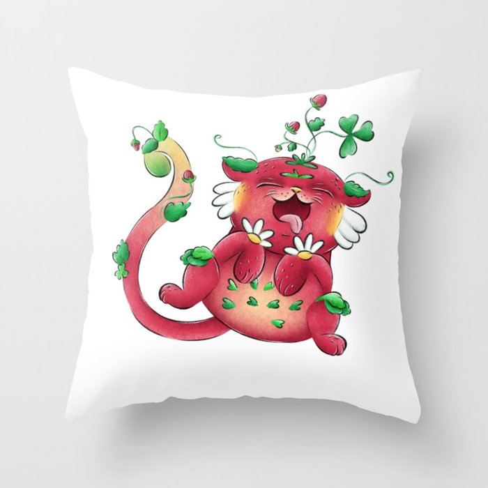A cute digital art of unic fantasy character - keeper of strawberry beds Throw Pillow