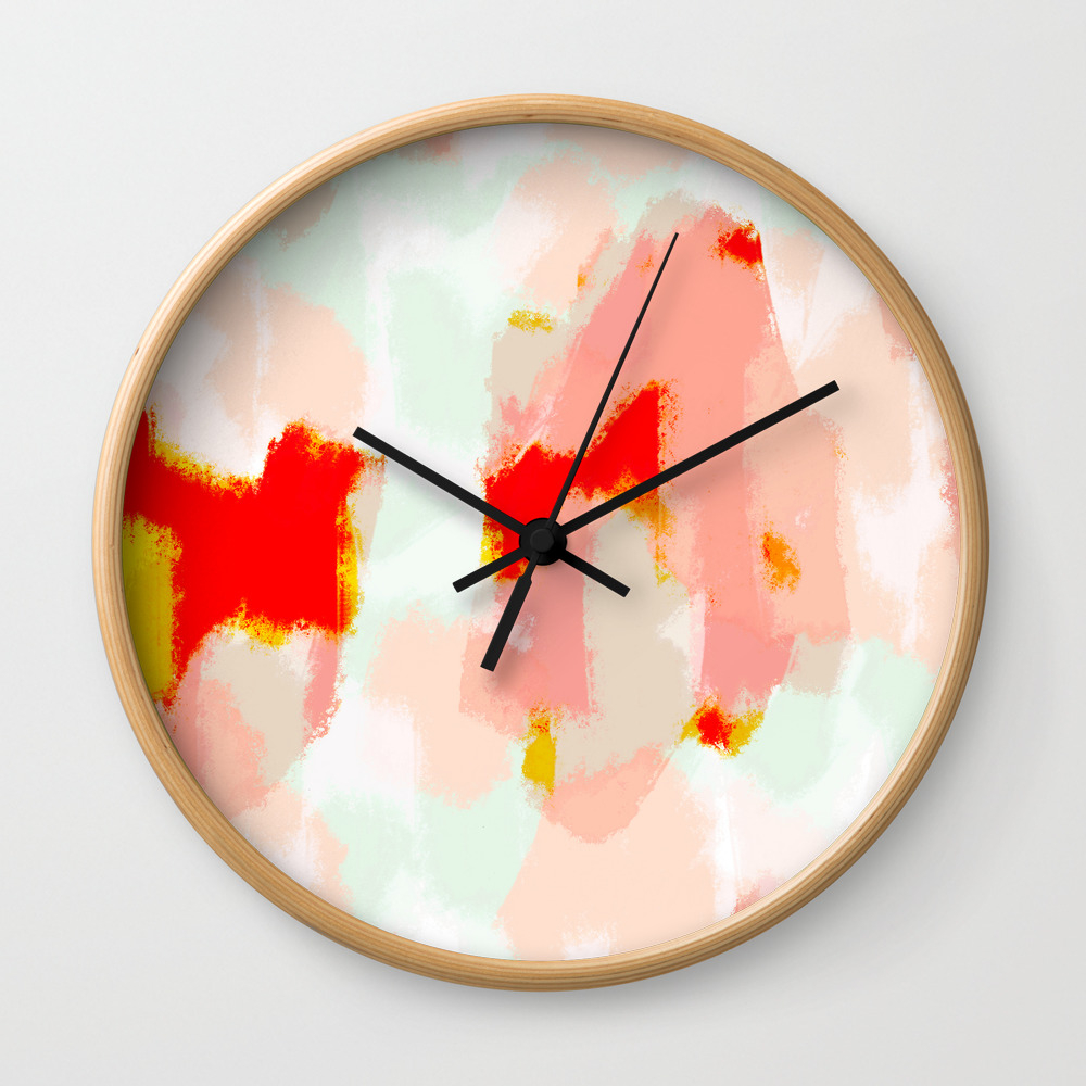 Veronica Red Blush Abstract Art Wall Clock By Allyjcat Society6