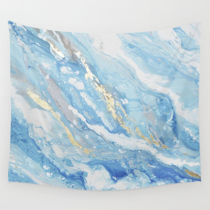 Gilded White Blue Marble Texture Wall Tapestry