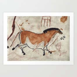 Horse, copy of a cave painting (horse from the Lascaux cave, France, in watercolor Art Print