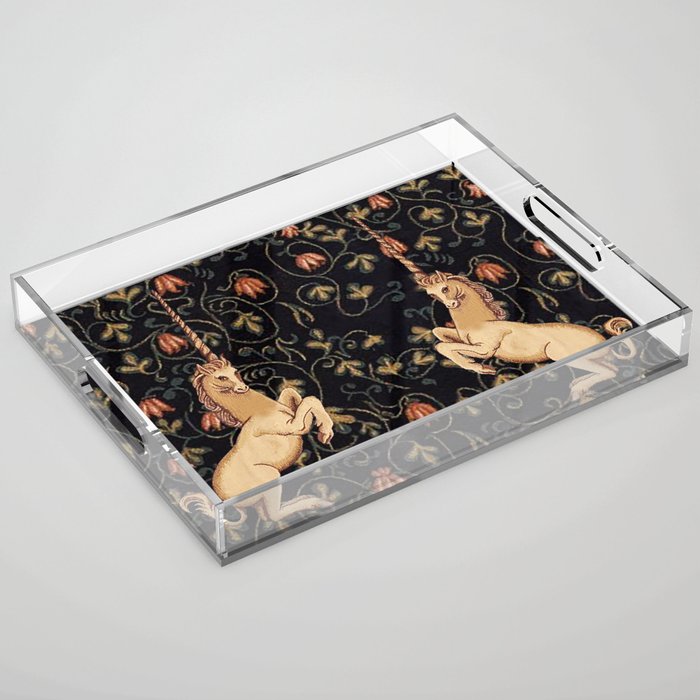 Medieval Unicorn Floral Tapestry Acrylic Tray