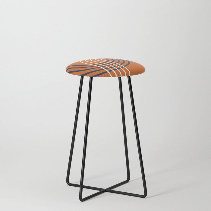 Geometric Lines Rainbow Abstract 2 in Orange Navy Blue Counter Stool