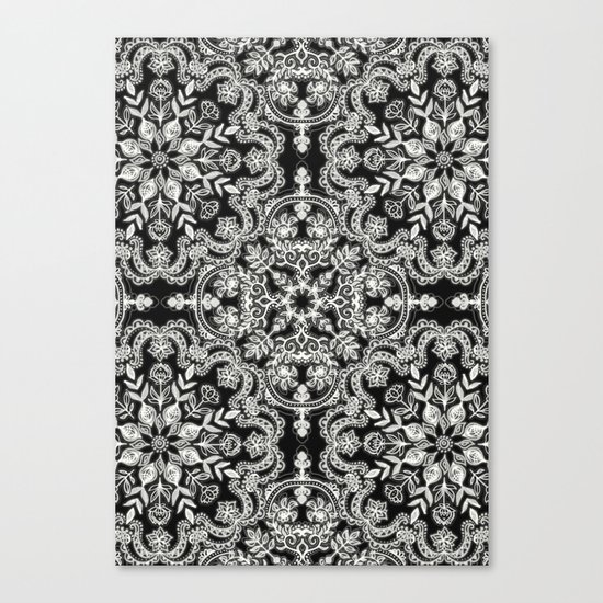 Black & White Folk Art Pattern Canvas Print