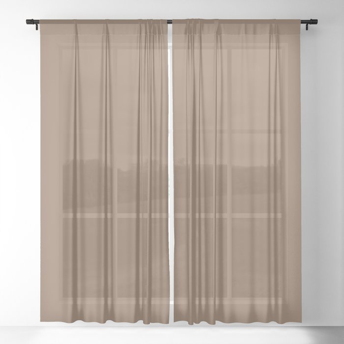 Earth-tone Dark Brown Solid Color Pairs PPG Caravel Brown PPG1079-6 All One Single Shade Hue Colour Sheer Curtain