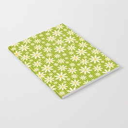 Retro 70s Groovy Daisy Pattern with Golden Stripes, Fresh Meadow Green Notebook