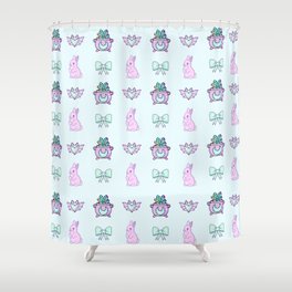 Cauldron Bunny bow bat pattern cute kawaii pastel goth Shower Curtain