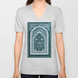 Floral Arch Turquoise V Neck T Shirt