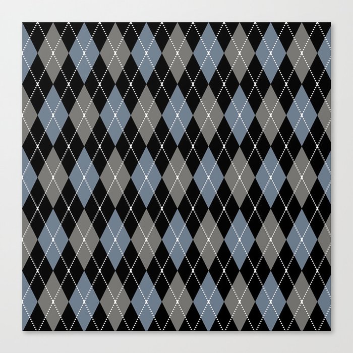 Blue And Grey Argyle Pattern,Diamond Abstract,Quilt,Knit,Tartan,Sweater,Traditional,Geometrical,  Canvas Print