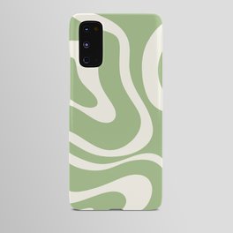 Modern Liquid Swirl Abstract Pattern in Light Sage Green and Cream Android Case