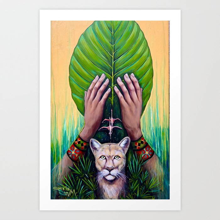 Old Florida / Panther Flamingo Native American Seminole Indian Swamp Wildlife Nature Palmetto Forest Art Print