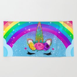 Rainbow Sparkle Unicorn Beach Towel