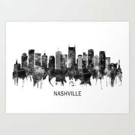 Nashville Tennessee Skyline BW Art Print
