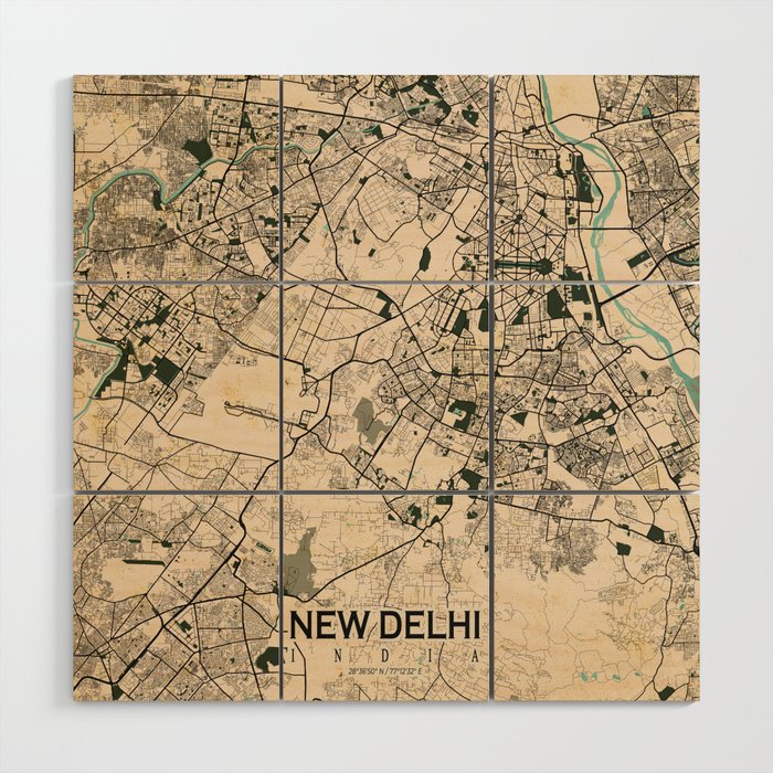 New Delhi City Map of India - Vintage Wood Wall Art by deMAP Studio ...