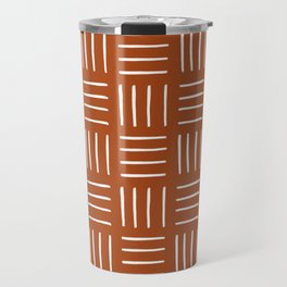 Minimalist Weave Grid Pattern (white/burnt orange) Travel Mug