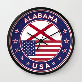 Alabama, Alabama t-shirt, Alabama sticker, circle, Alabama flag, white bg Wall Clock