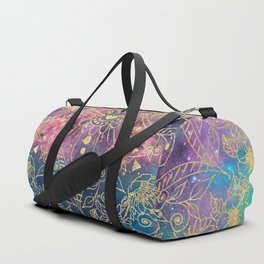 Gold watercolor and nebula mandala Duffle Bag