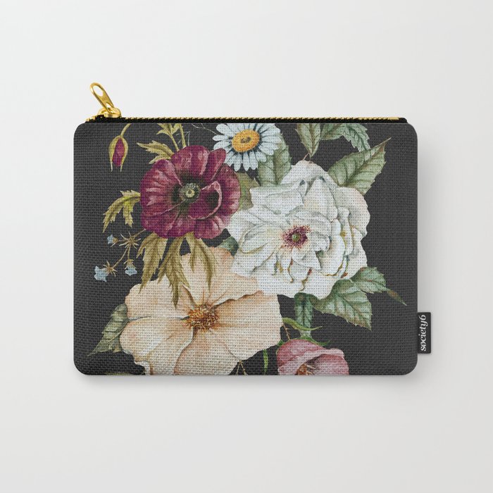 Colorful Wildflower Bouquet on Charcoal Black Carry-All Pouch | Painting, Watercolor, Botany, Botanical, Florals, Flowers, Flower, Wildflower, Wild, Pretty