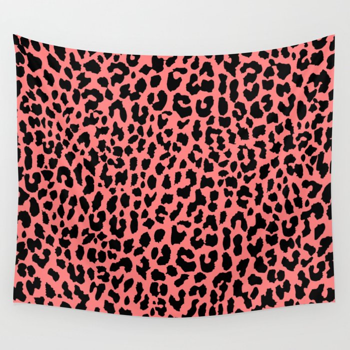 Neon Coral Leopard Wall Tapestry