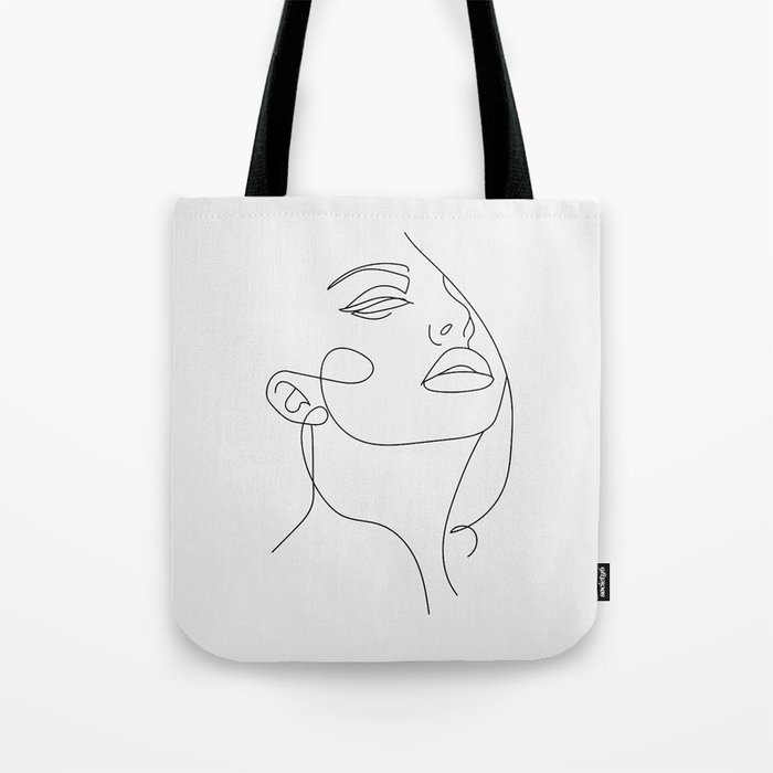 Woman In One Line Gray Background Tote Bag