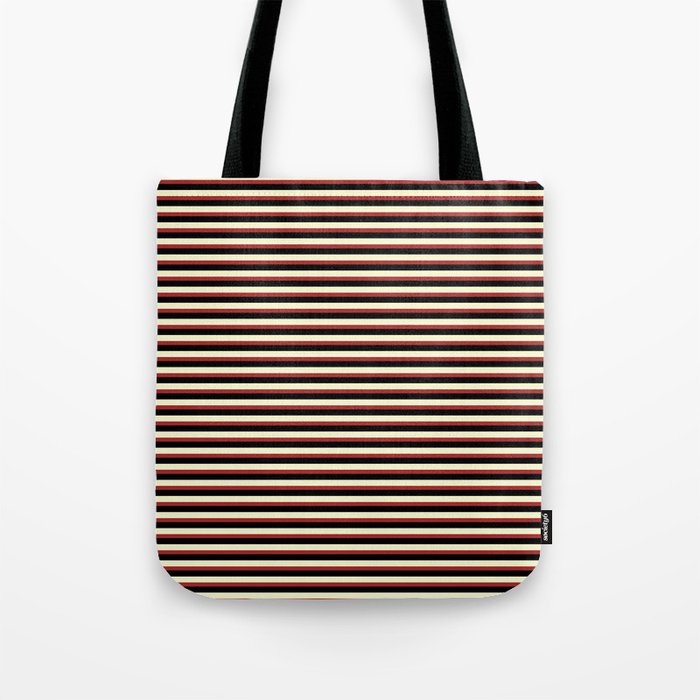 Light Yellow, Brown & Black Colored Lines/Stripes Pattern Tote Bag