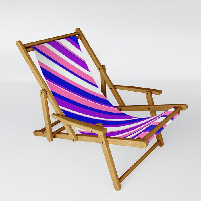 Dark Violet, Mint Cream, Hot Pink, and Blue Colored Stripes/Lines Pattern Sling Chair