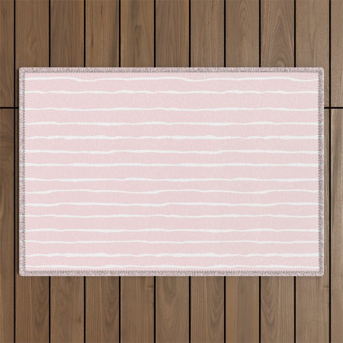 Pastel Pink and White Spring Stripes Outdoor Rug