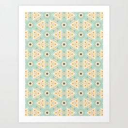 Nalani beige flowers on light green pattern Art Print | Graphicdesign, Lightgreen, Geometric, Pattern, Digital, Botanical, Beige 