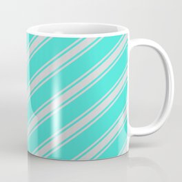 [ Thumbnail: Turquoise & Light Grey Colored Stripes Pattern Coffee Mug ]