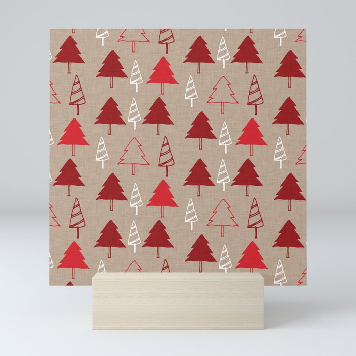 Christmas Tree Red and Brown Mini Art Print