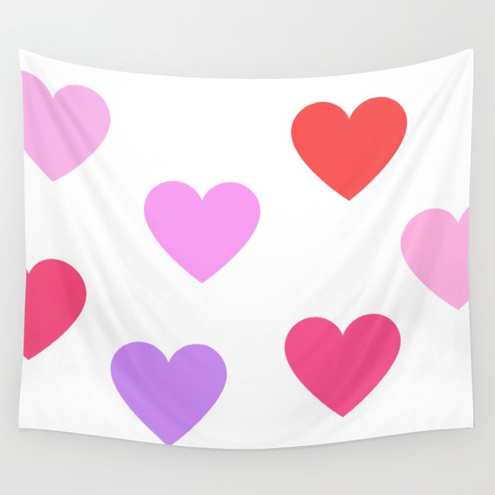 Cute Pink and Purple Love Hearts Wall Tapestry