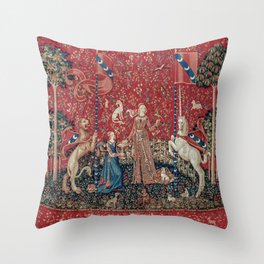 Lady and Unicorn Medieval Tapestry Taste Throw Pillow
