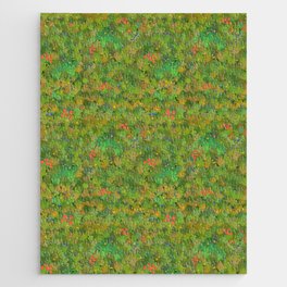 Modern village Green Grass Flowers Botanical Pattern Jigsaw Puzzle