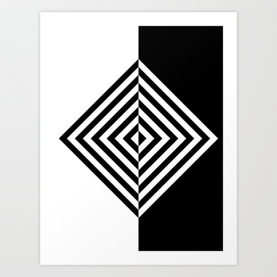 Black and White Concentric Diamonds Art Print