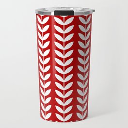 Red and White Scandinavian leaves pattern Travel Mug
