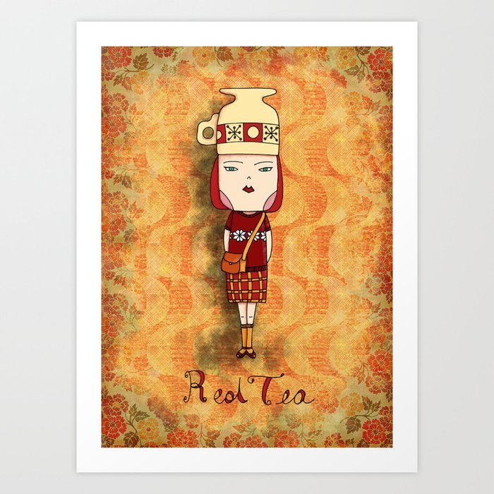 Red Tea Girl Art Print