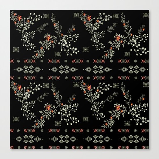 Seamless abstract floral pattern on black background Canvas Print