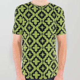 Light Green and Black Ornamental Arabic Pattern All Over Graphic Tee
