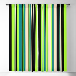 [ Thumbnail: Light Green, Teal, Bisque & Black Colored Lined/Striped Pattern Blackout Curtain ]
