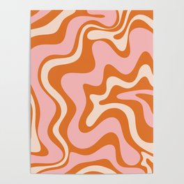 Liquid Swirl Retro Abstract Pattern in Orange Pink Cream Poster