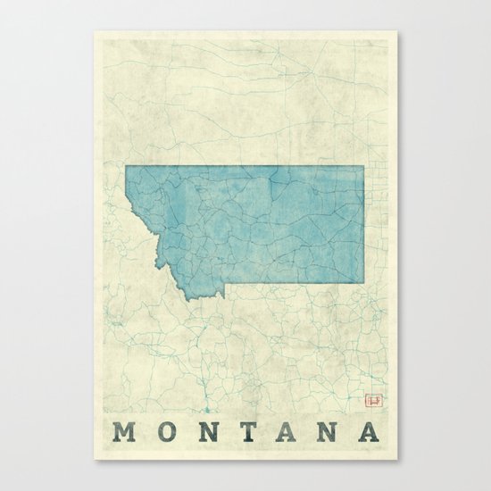 Montana State Map Blue Vintage Canvas Print