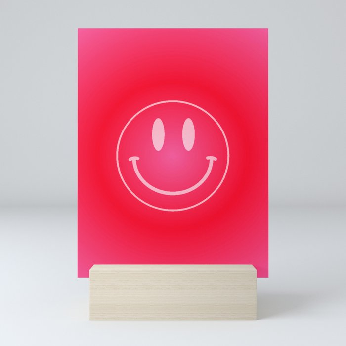 Cute Simple Pink and Red Gradient Background with Smiley Face Mini Art Print