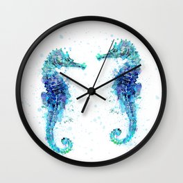 Blue Turquoise Watercolor Seahorse Wall Clock