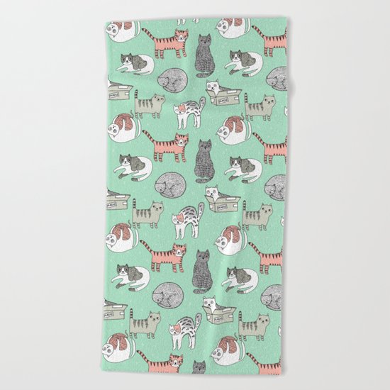 Cat pattern cute nursery cat lady kittens by andrea lauren Beach Towel