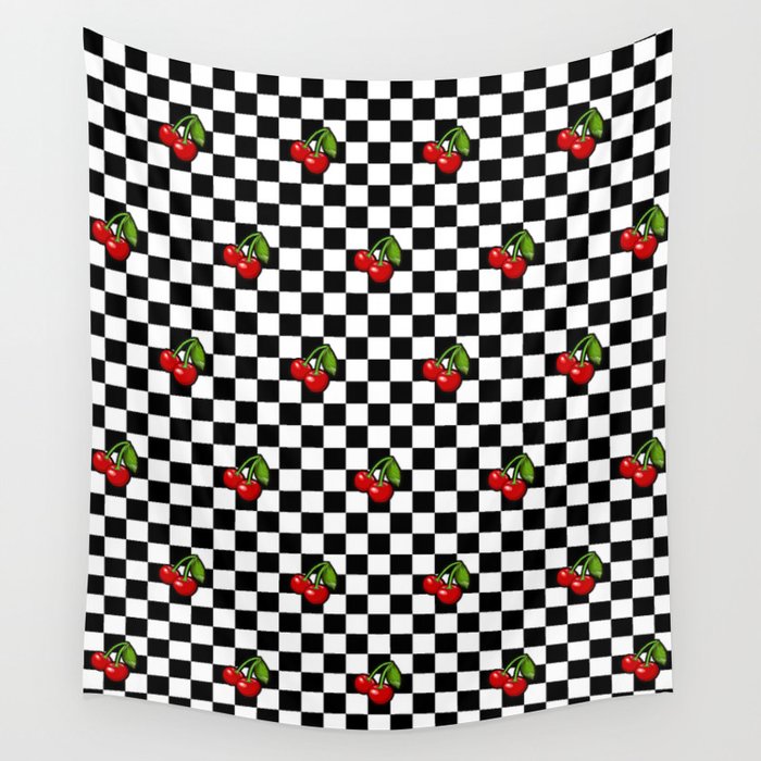Checkered Cherries Wall Tapestry