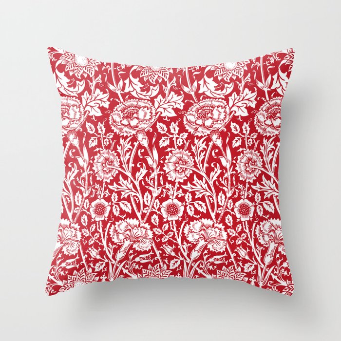 William Morris Floral Pattern | “Pink and Rose” in Red and White | Vintage Flower Patterns | Throw Pillow