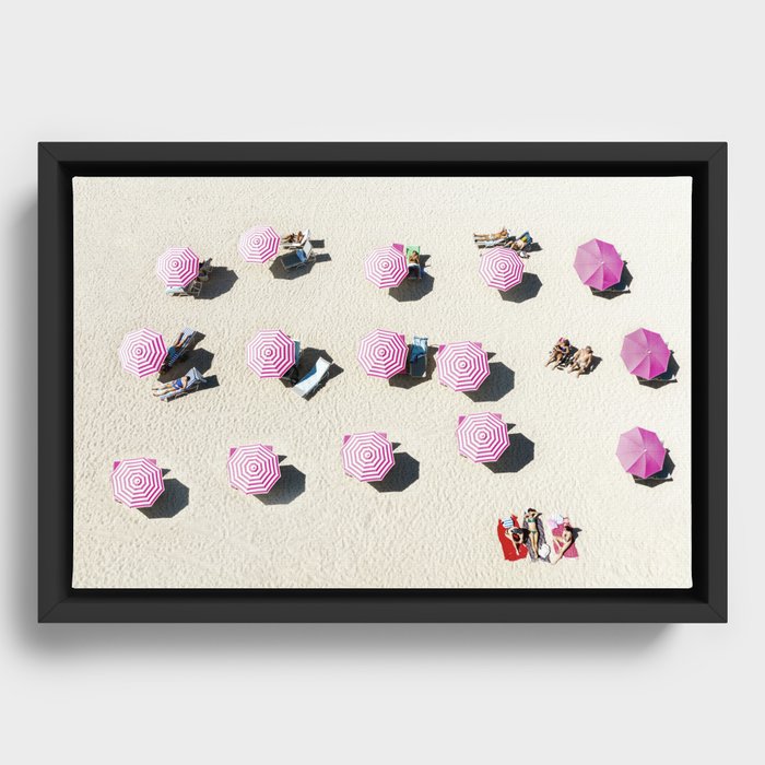 Pink Beach Umbrellas Framed Canvas