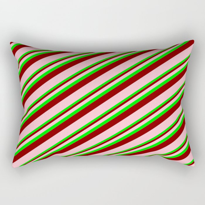 Lime, Maroon, and Pink Colored Stripes/Lines Pattern Rectangular Pillow