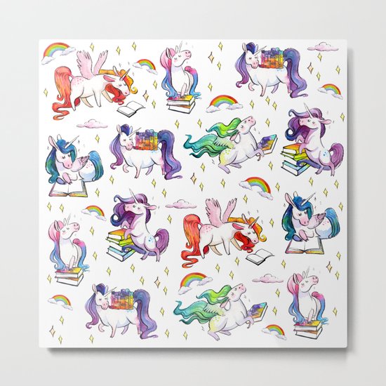 Reading Unicorn Pattern Metal Print